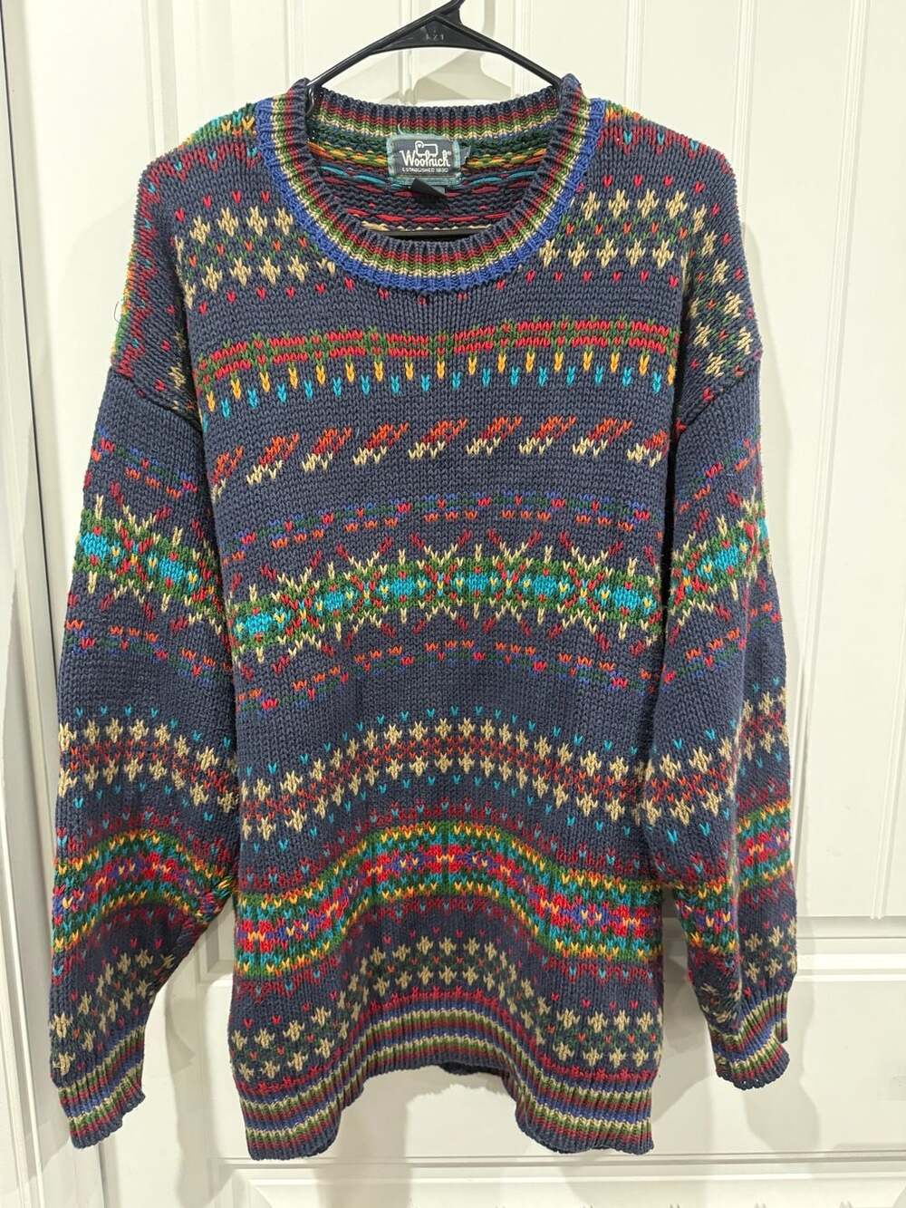 Vintage Woolrich Handframed Ramie Cotton Fair Isle Grandpa Sweater L Made HK - Picture 2 of 8